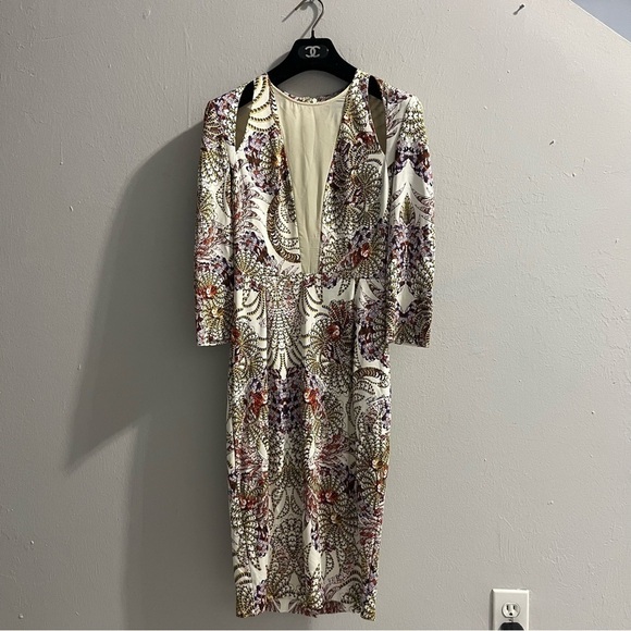 Roberto Cavalli Just Cavalli Printed Long Sleeve Mesh Dress Shoulder Slits US 2 - Picture 10 of 16